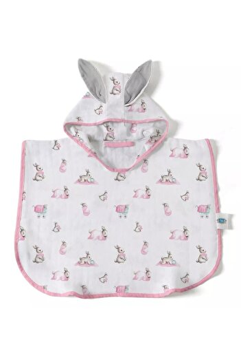 DEUX LAPINS 100% Cotton Bébé Lapin Rose Muslin Baby Poncho Age 2
