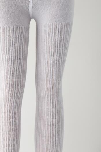 Katia&Bony Girl's Gray and White Colored Patterned 2-Piece Pantyhose