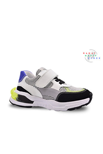 kids A more Yoyo Velcro Elastic Mesh Detailed Leather Boys' Shoes Black