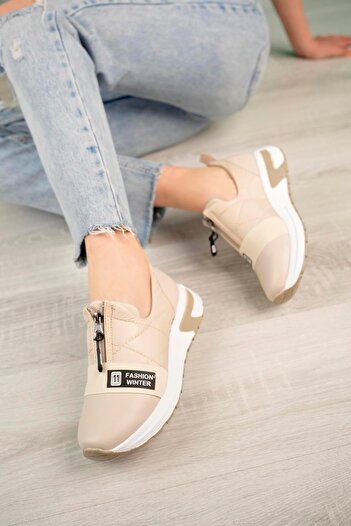 Aymood Women's Stripe Rubber Detailed Casual Shoes Nude Skin