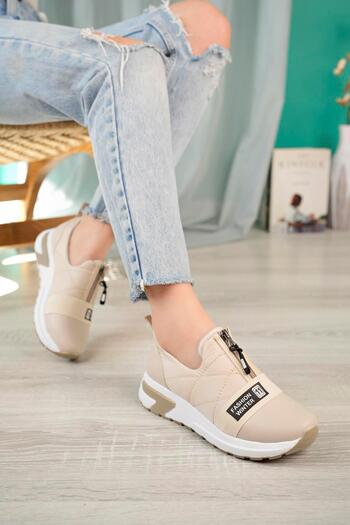 Aymood Women's Stripe Rubber Detailed Casual Shoes Nude Skin