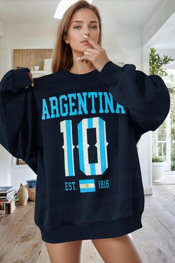 Millionaire Γυναικείο φούτερ Navy Blue Argentina με στάμπα 0 Crew Neck Oversize Loose Loose Fleece φούτερ