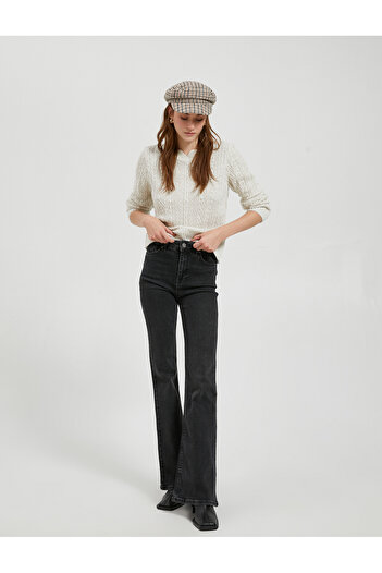 Koton Knitted Motif Sweater Long Sleeve Cashmere Textured