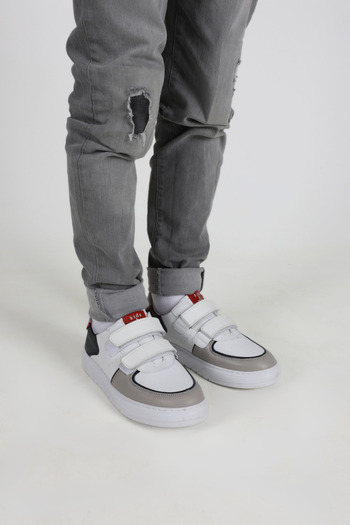 kids A more Rocks Double Velcro Leather Boy's Shoes White
