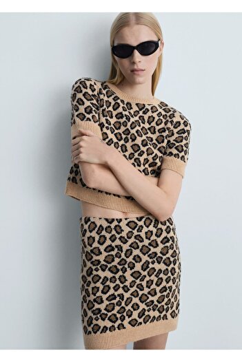 MANGO Woman Leopard Print Short Sleeve Sweater