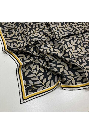 Silk Home Black Leaf Patterned Tivil Silk Scarf 11397-45