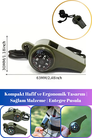 Hane Dostu Pusulalı | Çok Fonksiyonlu Acil Durum Düdüğü | Kamp Düdüğü