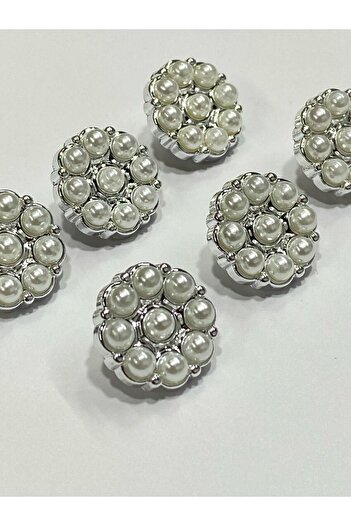 karantuhafiye Classic Pearl Model Button / Silver/Metallized (plastic) / Set of 6 / 2 cm
