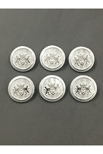 karantuhafiye Trench Coat And Coat Button Silver Metal Set of 6 / Double Lion Model