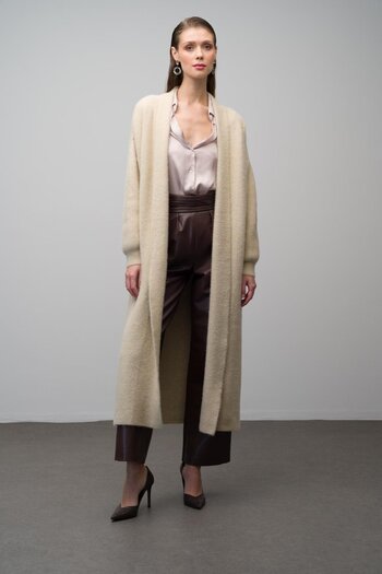 Olcay BEIGE Lange, lockere Strickjacke 8245