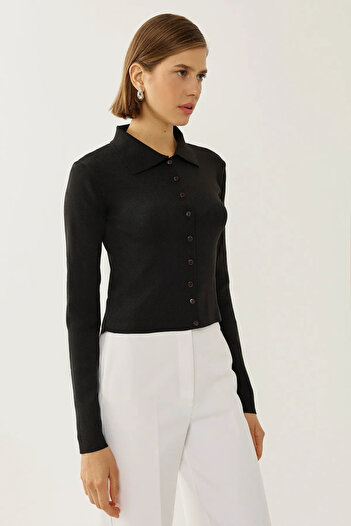 Hiccup Button Detailed Slim Fit Knitwear Top