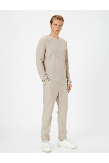 Koton Knitwear Sweater Crew Neck Textured Slim Fit Long Sleeve