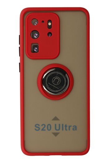 cepmoda Samsung Galaxy'S20 Ultra' Case - Frosted Transparent with Ring Stand and Colored Sides Ringcover - Red