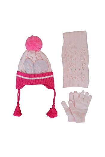 Aware Time Kitti 4-8 Years Old Girl's Fleece Scarf Beanie Gloves Set of 3