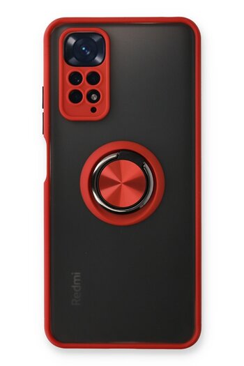 cepmoda Xiaomi'Redmi Note 11' Case - Frosted Transparent with Stand Ring Colored Sides Ringcover - Red