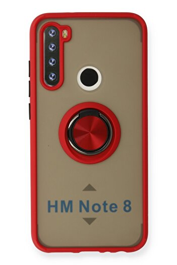 cepmoda Xiaomi'Redmi Note 8' Case - Frosted Transparent with Stand Ring Colored Sides Ringcover - Red