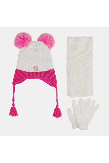 Aware Time Kitti 4-8 Years Old Baby Girl & Child Accessory Fleece Inside Scarf Beanie Gloves Set of 3
