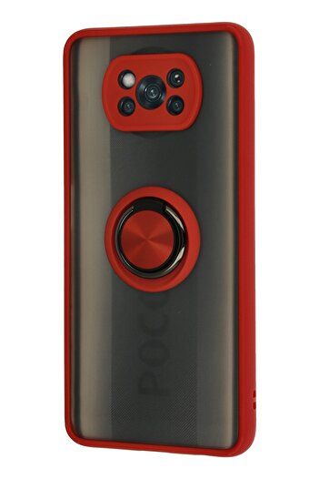 cepmoda Xiaomi'Poco X3 Pro' Case - Frosted Transparent with Ring Stand and Colored Sides Ringcap - Red