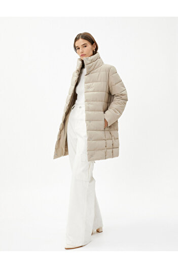 Koton Puffer Jacket Stand Collar Snap Fastener Relax Fit