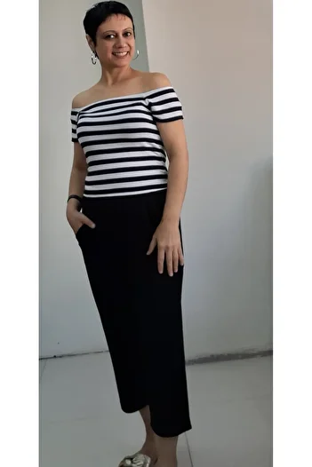 Mertcan Butik Pijama Capri de zi cu zi din bumbac pieptănat cu talie elastică neagră