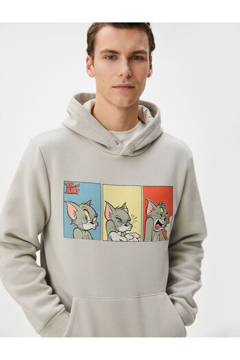 Koton Licensed Tom and Jerry Printed Hoodie with Kangaroo Pocket