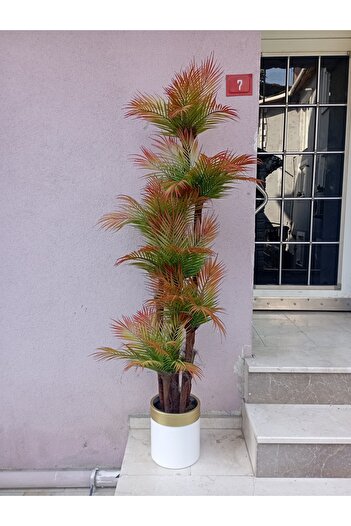 Cennet Home Kızıl Areka Palmiye Sonbahar Ağacı Gold Kemerli metal vazoda 180 cm 54 yaprak dolgun yapay ağaç