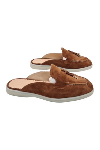 aayak&kabımofficial Genuine Leather Tan Suede Daily Women's Slippers