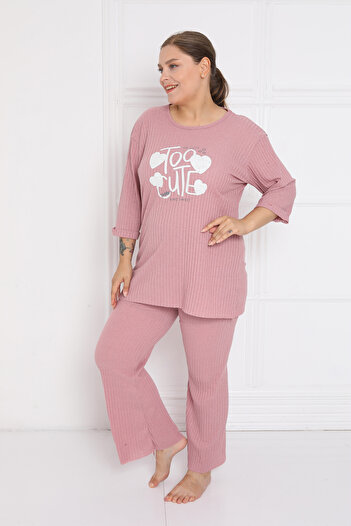 FAMES PİJAMA Ribbed Camisole Cotton Spanish Leg New Season Plus Size Home Wear