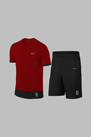 POSEIDON STORM Men's Burgundy Dri-Fit T-Shirt and Shorts Set - Pocket, Unprinted Lapel, Sports Bottoming Top Set (4XL-10)