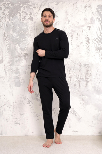 D'S Damat D'S Maschio %90 Pamuk %10 Elastan Omuz Detaylı Yumuşak Doku Pijama Takımı SİYAH
