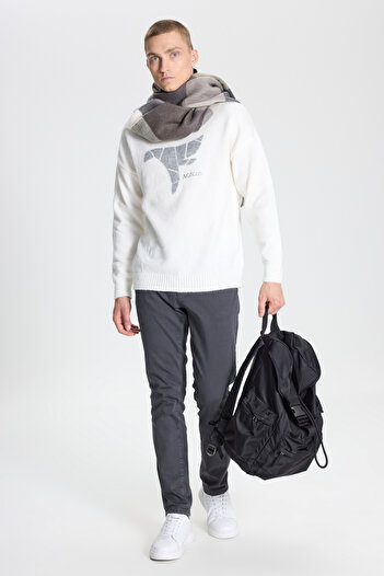 AC&Co / Altınyıldız Classics Men's Ecru Oversize Loose Cut Crew Neck Patterned Rose Gold Soft Textured Knitwear Sweater