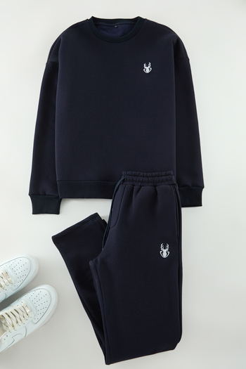 Trendyol Collection Σετ φόρμας Navy Blue Oversize/Wide Cut Deer κεντημένη φόρμα