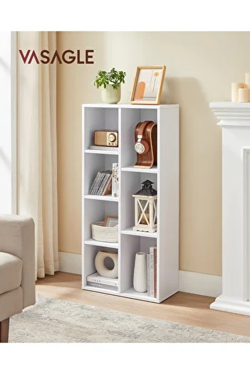 Mahmayi Vasagle 7 Open Storage Shelf Bookcase Shelf Ideal for Home, Office and Living Room, White