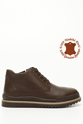 GÖNDERİ(R) Men's Brown Antique Zippered Genuine Leather Outdoor Boots