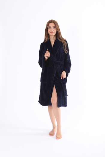 MEYHOME Peignoir Wellsoft Şalyaka unisex bleumarin (model zig-zag)
