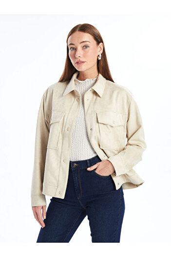 LC Waikiki Peak New Season Shirt Collar Women's Suede Look Jacket
