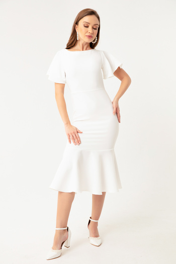 Lafaba Women's White Flounce Midi Dress