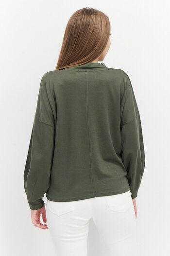 French Connection Women Mock Neck Long Sleeve Plain Top, Khaki