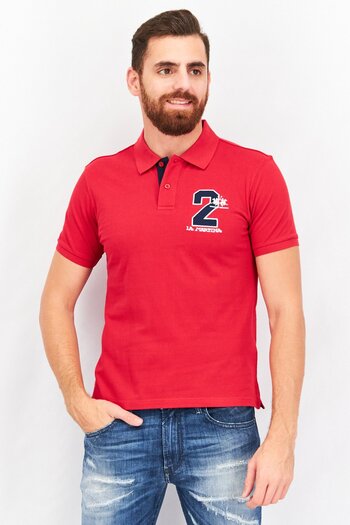 La Martina Men Regular Fit Embroidered Short Sleeves Pique Polo Shirt, Barbados Cherry