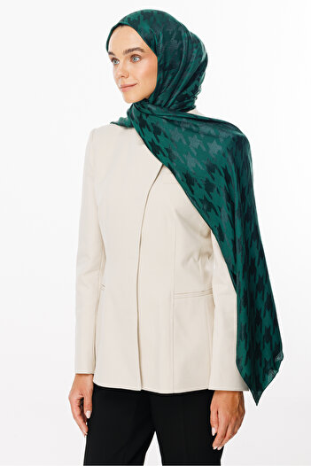 Mooncorn Emerald Houndstooth Pattern Shiny Jacquard Shawl