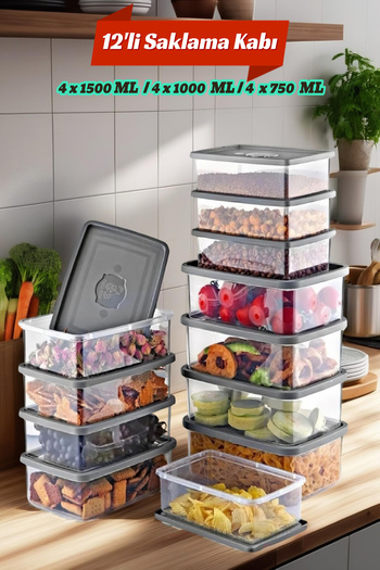 Open Home Concept Set of 12 Rectangular and Freezer Compatible Storage Container - 0.75 Lt/1 Lt/1.5 Lt