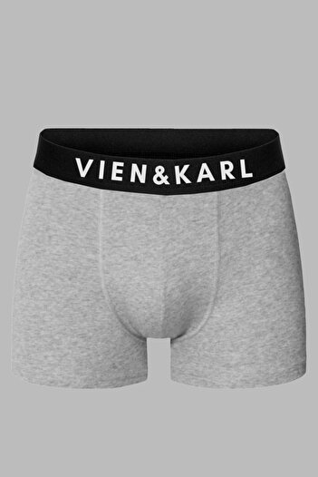Vien&Karl Erkek Siyah Gri 6’lı Kutu Düz Likralı Boxer Şort