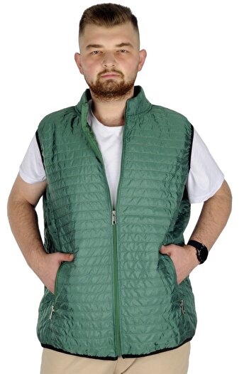 ModeXL Men's Vest - Plus Size, Quilted Collar, Green 22601
