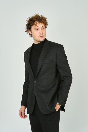 GİO Ανδρικό μάλλινο μπουφάν Gio Anthracite - Classic Cut, Regular Fit 3141