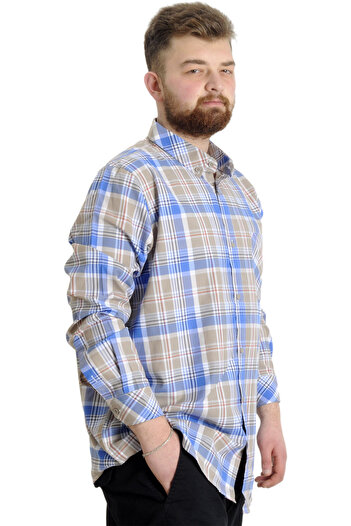 ModeXL Mode Xl Large Size Men's Shirt Plaid Long Sleeve 23300 Light Blue
