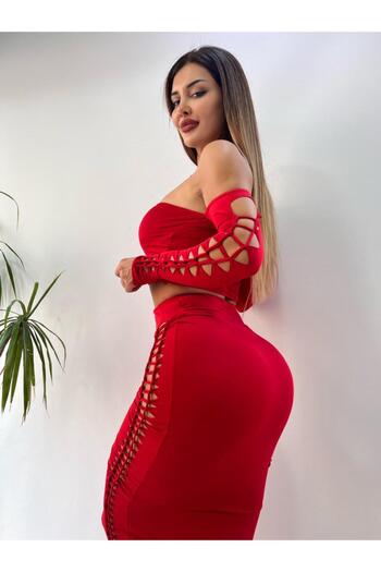 pink life Red Laser Cut Detailed Double Long Set