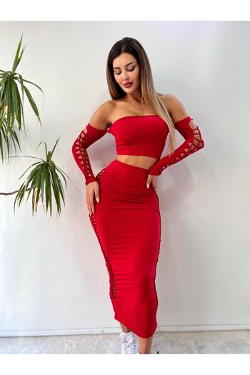pink life Red Laser Cut Detailed Double Long Set