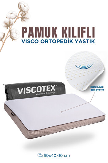 VİSCOTEX Small Neck Supported Visco Orthopedic Pillow with Cotton Cover, Brown, 60X40X10 cm