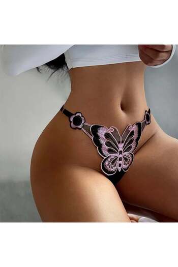 pink life Adjustable Cut - Black Powder Butterfly Embroidered