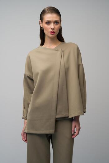 Olcay Green Scuba Low Sleeve Jacket and Trousers Set - 9262-Tk
